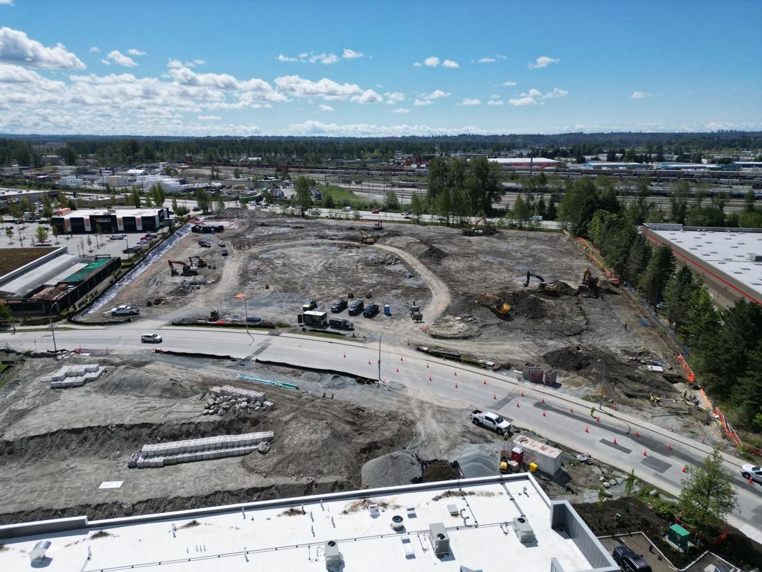 Aerial view of a large graded development site